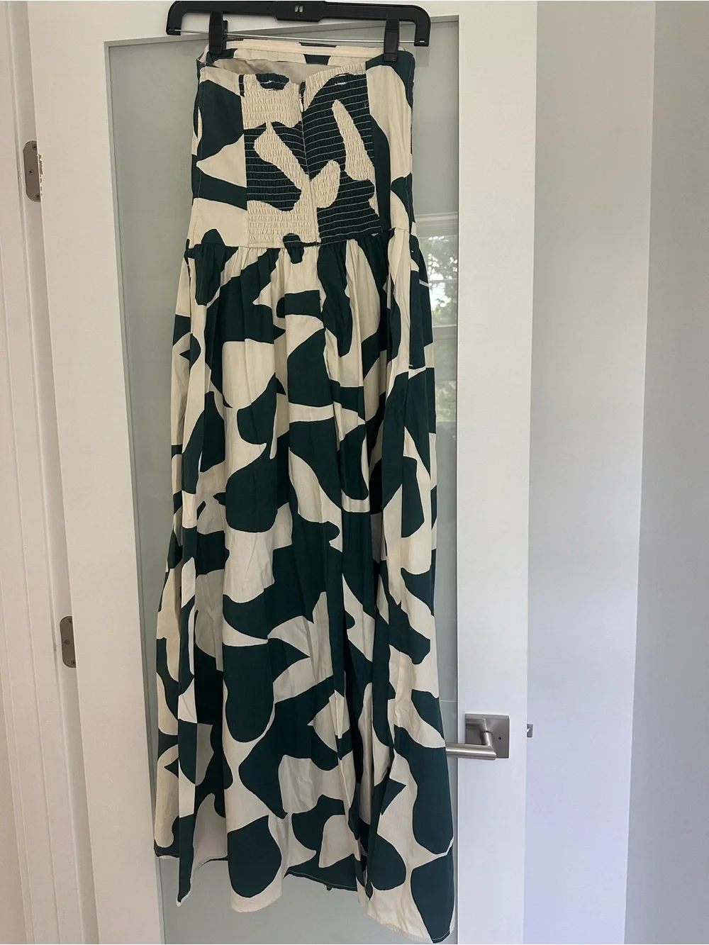 Abercrombie & Fitch Strapless Maxi Dress in Cream and Dark Green Abstract Print